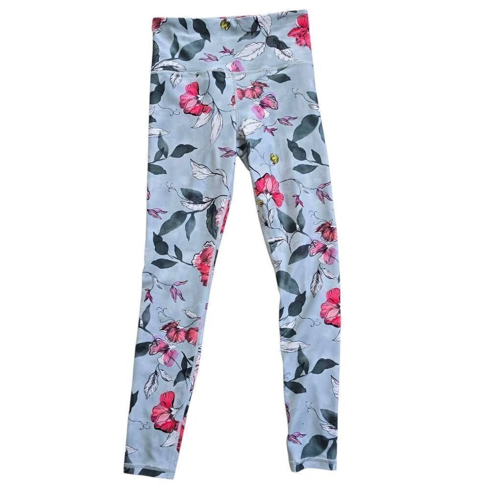 Athleta Elation Tight Leggings Women's Small Blue Red Floral Activewear Stretch